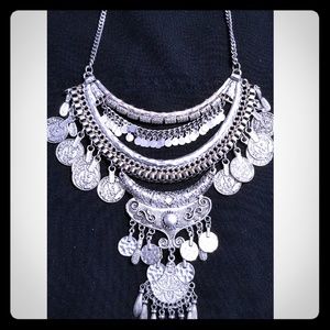 Multi layered silver boho necklace